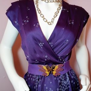 80's Vintage Purple Swing Dress w Butterfly Belt